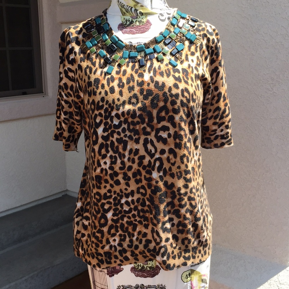 Adrienne Vittadini Beaded Leopard Top